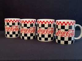 NEW! VINTAGE! 4 Coca Cola Coffee Cups Red Black Checkered Coke Gibson Mu... - £18.63 GBP