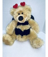 Russ Tan Bear Dressed as Bumble Bee Plush Breezy 10&quot; Valentine&#39;s Hearts ... - $12.16