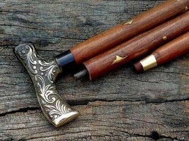 Antique Brass Solid Derby Style Wooden Stick Decor Gift Walking Cane - $703.25 MXN