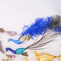 8 Vintage Blown Glass Figural Bird Christmas Ornaments Feathers Tinsel Germany - £74.26 GBP