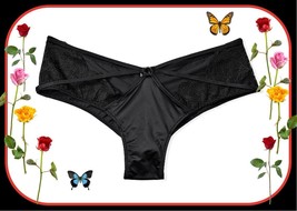 XL Dk NOIR Black Strappy Ring Satin Lace Very Sexy Cheeky Victorias Secret Panty - £10.23 GBP