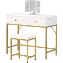 Vanity Desk, Makeup Vanity With Stool &amp; Tri-Fold Lighted Mirror, Vanity Table Se - £163.30 GBP