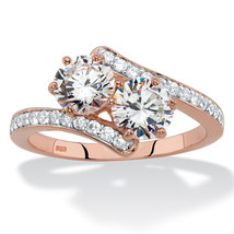 PalmBeach Jewelry 2.20 TCW Round CZ Rose Gold-plated Silver 2-Stone Bypass Ring - £34.47 GBP