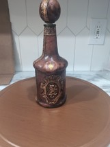 Vintage Leather Covered Lion Glass Bottle Liquor Decanter from Italy Tooled - $34.65