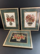 3 Pressed Flower Art Signed Framed 8x10 Gold Matting - $30.00