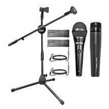 5 Core Dual Microphone Stand with Dynamic (2) Mic, (2) Mic Clips, XLR Cables - £31.32 GBP