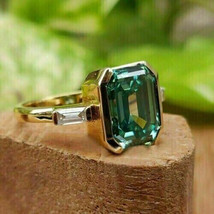 2CT Emerald Cut CZ Green Emerald Solitaire Engagement Ring 14kYellow Gold Plated - £90.80 GBP