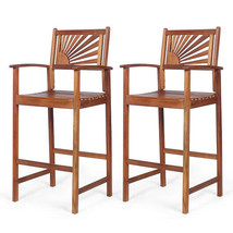 2 Pieces Outdoor Acacia Wood Bar Chairs with Sunflower Backrest and Armr... - $3,519.87 MXN