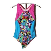 Speedo Swimsuit Girls 14 Freestyle Graffiti Splice One Piece Pink Bathin... - $24.99