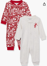 Amazon Essentials  Unisex Toddler cotton footed pajama Sleeper 3T Red Santa 2 Pk - £16.75 GBP