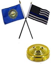 AES New Hampshire State &amp; USA Police Blue 4&quot;x6&quot; Flag Desk Set Table Stick Gold B - £5.49 GBP
