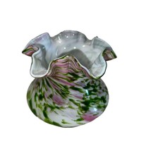 Vintage Fenton Vasa Murrhina Rose and Adventurine Green Crimped Vase - $59.40