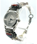 Indian Head Cent Sterling Silver Heart Inlay Bracelet Watch By G.I.I. - $2,637.76 MXN