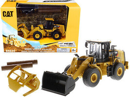 CAT Caterpillar 950M Wheel Loader w Bucket Log Fork w Two Log Poles Play &amp; Colle - £37.30 GBP