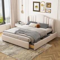 Upholstered Platform Bed with Wingback Headboard and 4 Drawers - Queen - £316.88 GBP