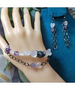 Rose Pink Quartz, Auralite 23 Amethyst &amp; Wuji Jadeite Bracelet Earring S... - $133.06