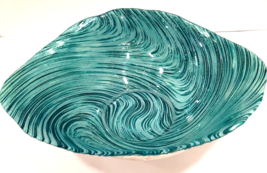 Lg Centerpiece Glass bowl Reverse Painted Turquoise green Sparkle Swirl  Silver - £33.10 GBP
