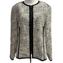 Anne Klein Womens Jacket Beige Marled Full Zip Sleeves Contrast Trim Lin... - £17.40 GBP