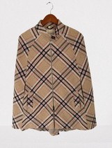 Plaid Wool-Blend Cape Jacket With Zipper &amp; Pockets Beige/Black/Red Women... - $64.34