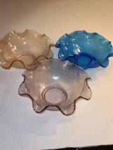 3 Vintage Italian Colony Glass Bowls Ruffled Edge Waffle Texture - £10.81 GBP