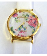 GENEVA PLATINUM BRIGHT WHITE PEONY FLOWERS  GOLD BEZEL STRAP WATCH STRAP... - $14.81 CAD