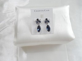 Charter Club 1-3/8&quot; SilverTone Crystal &amp; Blue Stone Drop Earrings B2013 $24 - £11.37 GBP