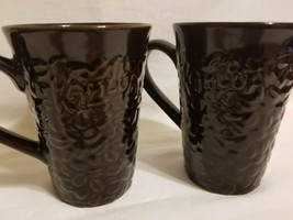 Lot 2 Vintage KAHLUA Dark Brown Ceramic Cappuccino Coffee Cup Mug Embossed - £22.97 GBP