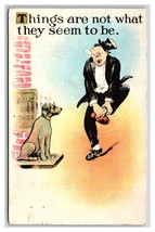 Comic Drunk Kicks Dog Statue Things Are Not What they Seem DB Postcard S2 - £4.17 GBP