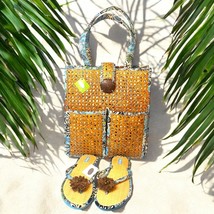 Vera Bradley Bali Blue Hope Garden Tiki Tote Pool Beach Bag &amp; Flip Flops... - $42.00