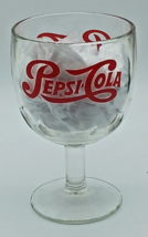 Pepsi Cola Thumbprint Goblet 6&quot; Pedestal Red Script Logo Vintage Glass 70&#39;s - £10.24 GBP