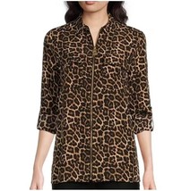 Michael Kors NWT Brown Leopard Animal Full Zip Top Jacket Shacket Size L - £29.43 GBP