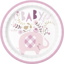 Pink Floral Elephant 8 Ct Luncheon Plates 9&quot; Girl Baby Shower - $3.26