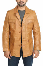 Tan Men&#39;s Genuine Lambskin Soft Leather Blazer Coat Handmade Formal Party Work - £95.17 GBP+