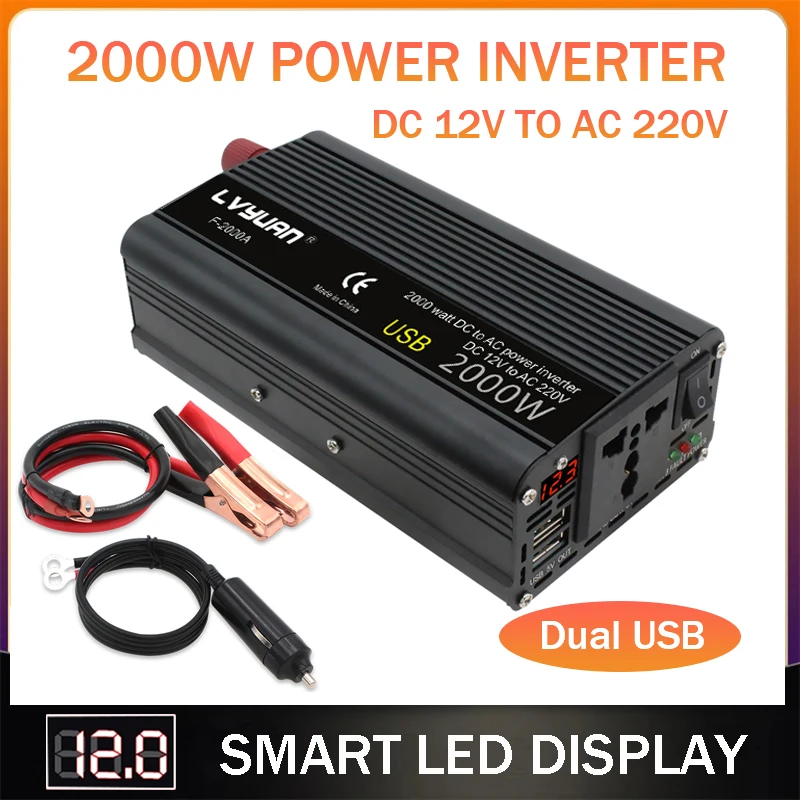 LED Display DC 12V to AC 220V 1500W/2000W/2600W/3000W Portable Charger Converter - £38.13 GBP+