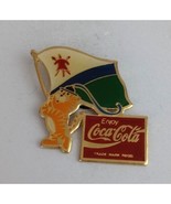 Vintage Coca-Cola Olympic Tiger Holding Lesotho Flag Lapel Hat Pin - $15.35