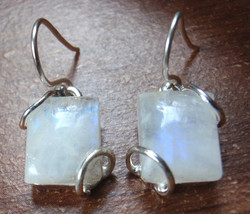 Naked Caged Moonstone 925 Sterling Silver Dangle Square Earrings m422g - £19.41 GBP