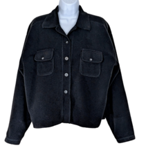 The BC Clothing Co Sz L Lt Fleece Black Cropped Jacket Button Coat Elbow... - £19.49 GBP