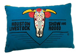 Houston Livestock Show Rodeo Vintage 90s Turquise Blue Sewn Karma Throw Pillow - $88.21