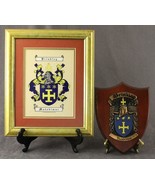 Vintage 2PC Framed Art Lot Genealogy BRINKLEY Family Crest Motto MUTABIMUR - £20.85 GBP