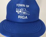Vintage Blue White Mesh Foam Trucker Hat Town Of Riga NY Public Works Hat - $14.84