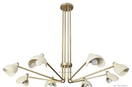 Mid Century White Brass Sputnik Chandelier Vintage Stilnovo Italian Light Ceilin - £432.63 GBP