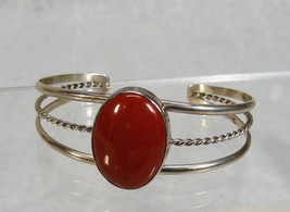 Native American Navajo Carnelian &amp; Sterling Silver Cuff Bracelet Sue Chm - £92.53 GBP