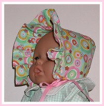 Spring Bonnet For Baby Girls Hat Reversible Pastel Palette Pink Green Babies - £12.02 GBP