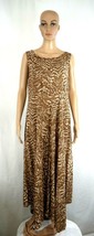 Sundance Brown Crème Print Sleeveless Maxi Shift Dress Womens Size 16 - £37.36 GBP