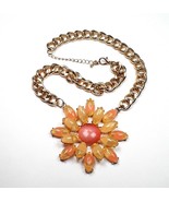 Floral Pendant Necklace Pink Orange Gold Tone Chain EUC - €8,88 EUR