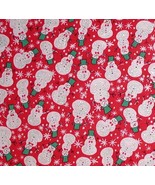 Glitter Snowman Fabric Red Background Silver Glittered Green Hats Snow - $11.00