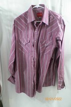 Men&#39;s Plains Western Wear Shirt Pearl Snap Buttons Button Up Maroon Large - £10.67 GBP