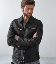Black Leather Jacket Men New Lambskin Biker Jacket Size S M L XL XXL Cus... - $148.07