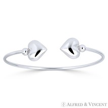 Hollow Double Heart Love Charm Open-Cuff Bangle Bracelet in .925 Sterlin... - $40.94
