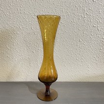 Vintage Empoli Glass Optic Swirl Bud Vase Dark Amber 8 Inch Italian Art Glass - £9.40 GBP